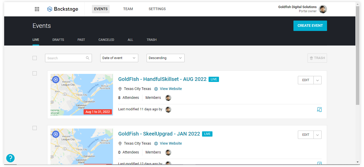 Manage events via Zoho One