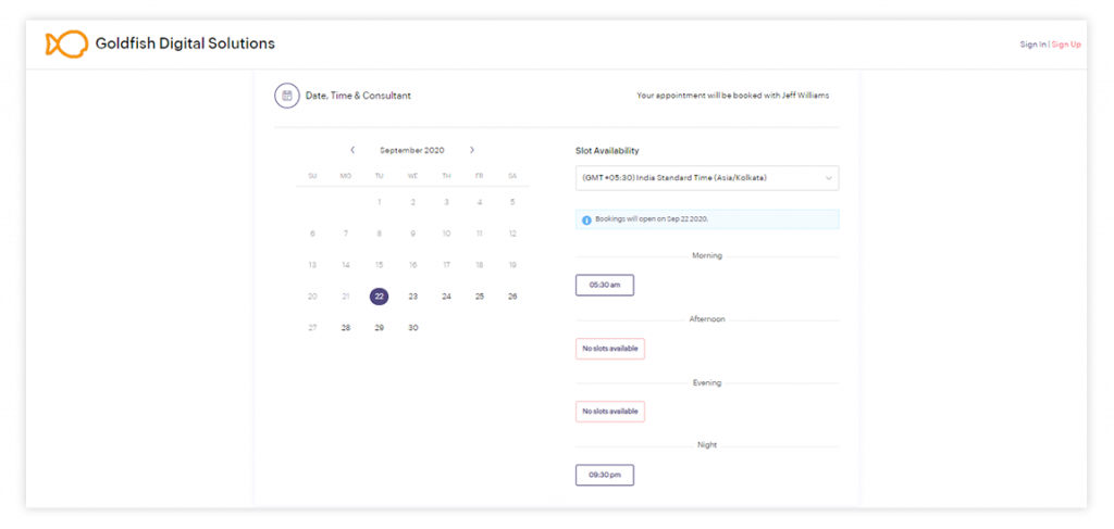 Booking an appointment slot via Zoho Bookings