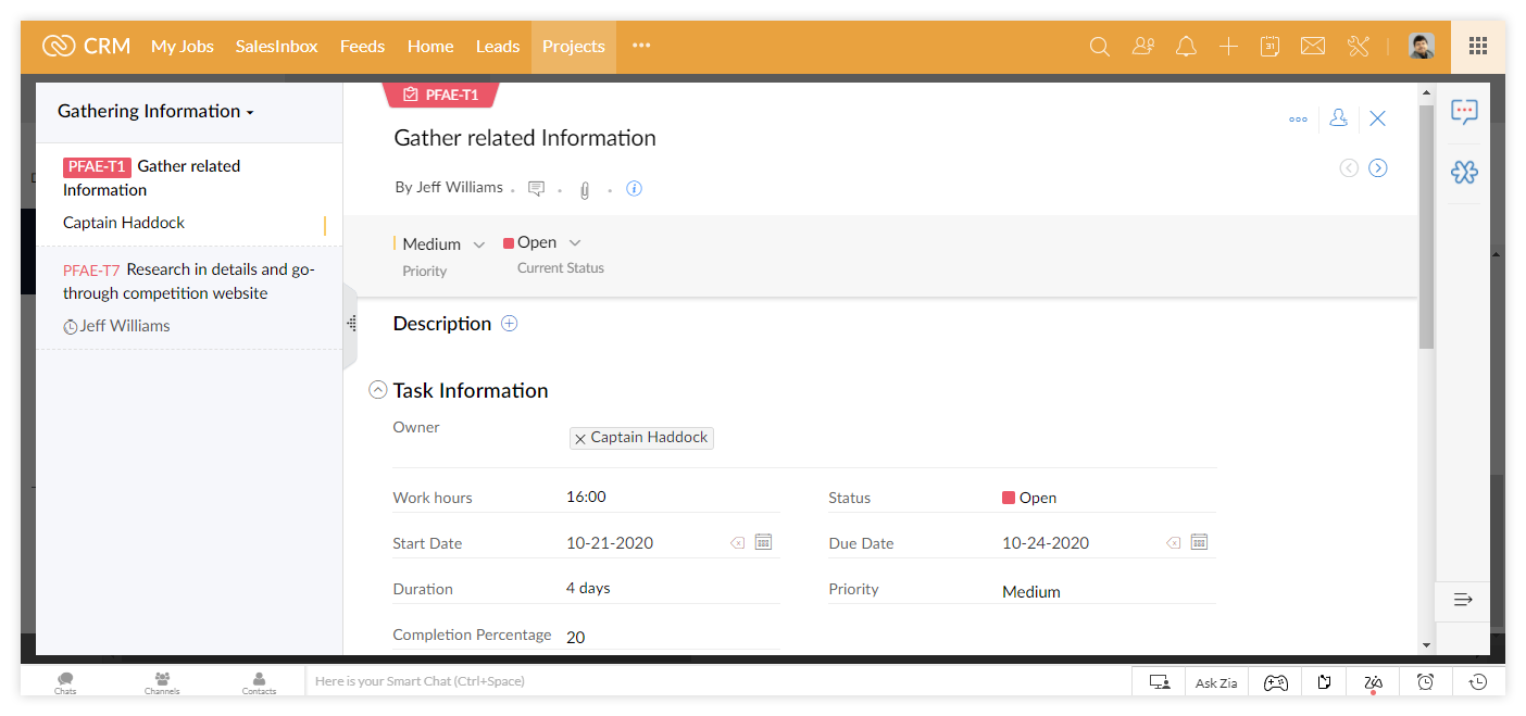 Zoho projects: Task information