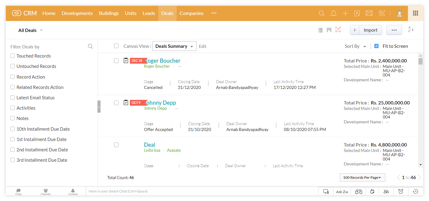 Zoho CRM: Canvas View