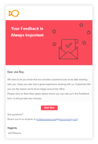 Requesting customers for feedback via email