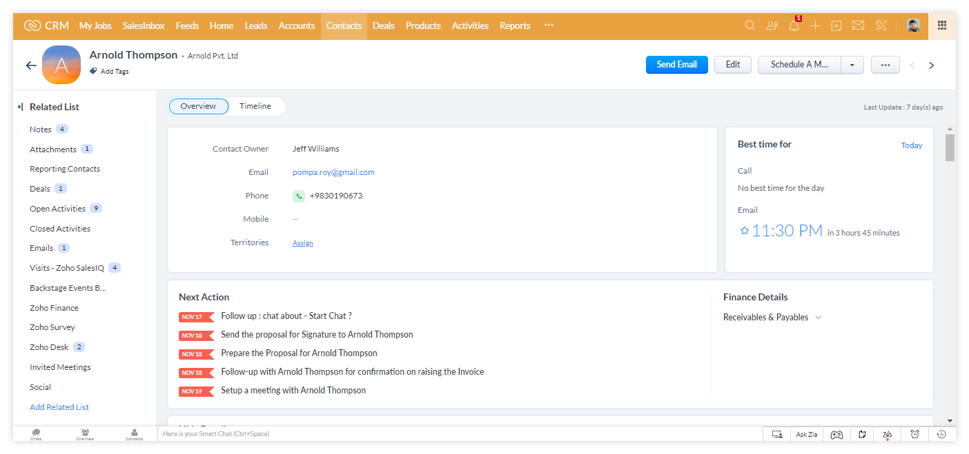 Customer information in Zoho CRM for cross-sell and up-sell