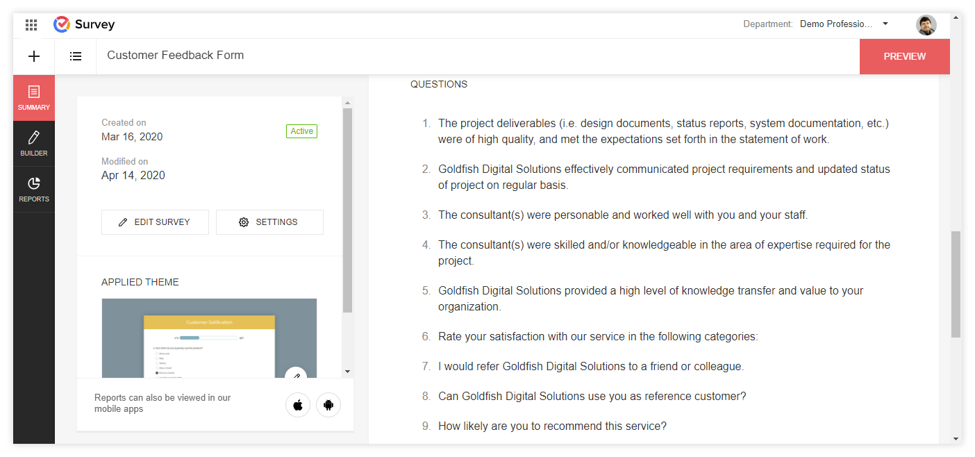 Feedback form layout in Zoho Survey