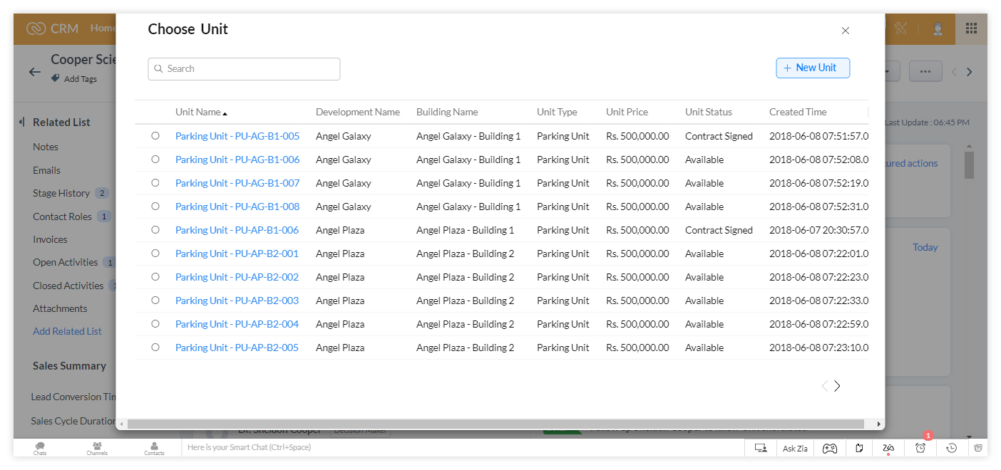 Real estate Developer CRM: Choosing Unit