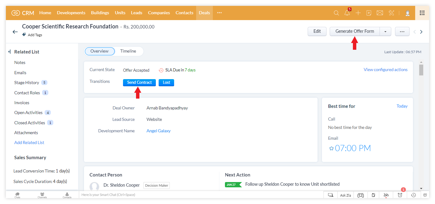 Real estate Developer CRM: Generate Contract Offer