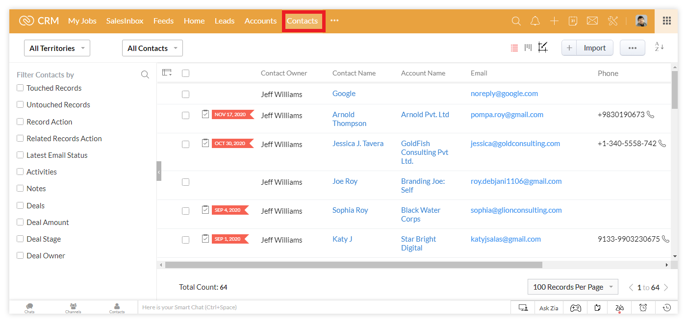 Zoho CRM: Contacts