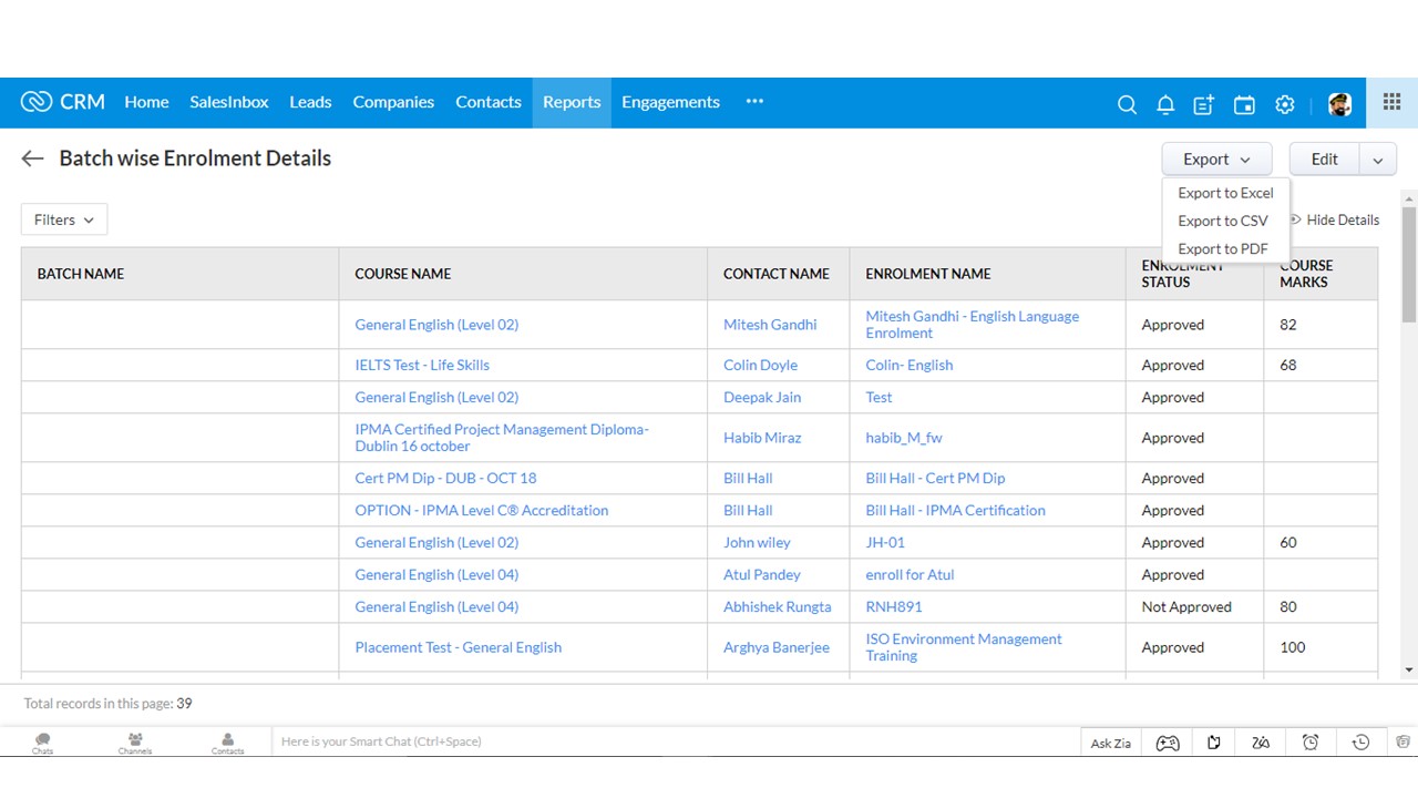 Batch Wise Enrolment Details