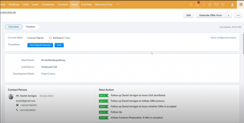 Real Estate Developer CRM Generate Offer Form