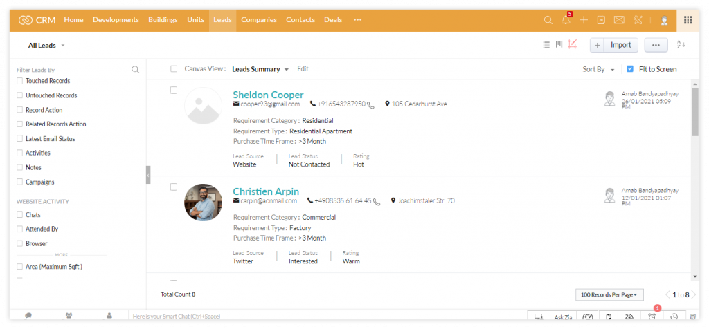 Real Estate Developer CRM Lead capture