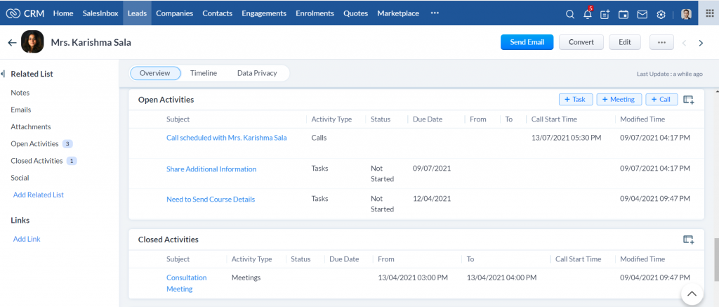 Training Provider CRM- Activities