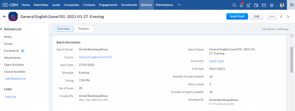 Training Provider CRM- Batch Details
