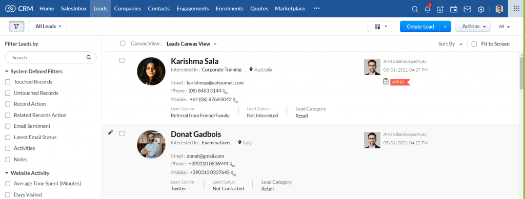 Training Provider CRM- Lead