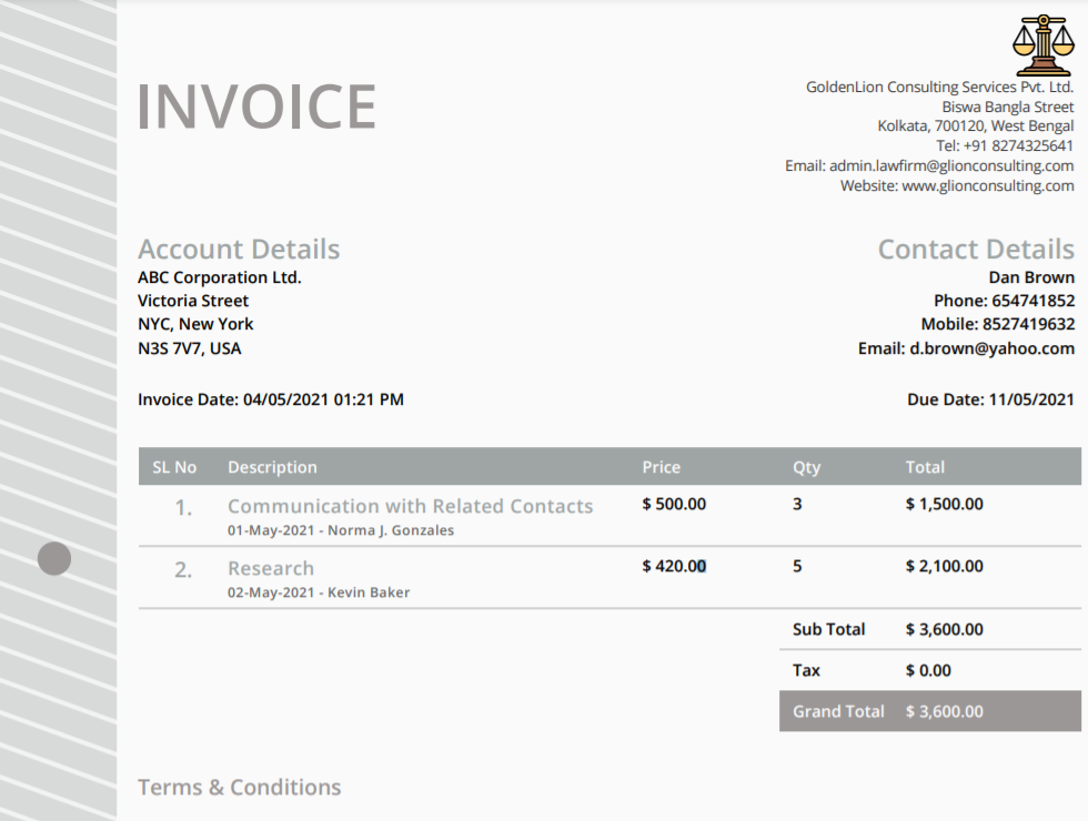 Law Firm CRM- Invoice