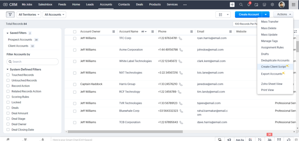 accounts in zoho crm 