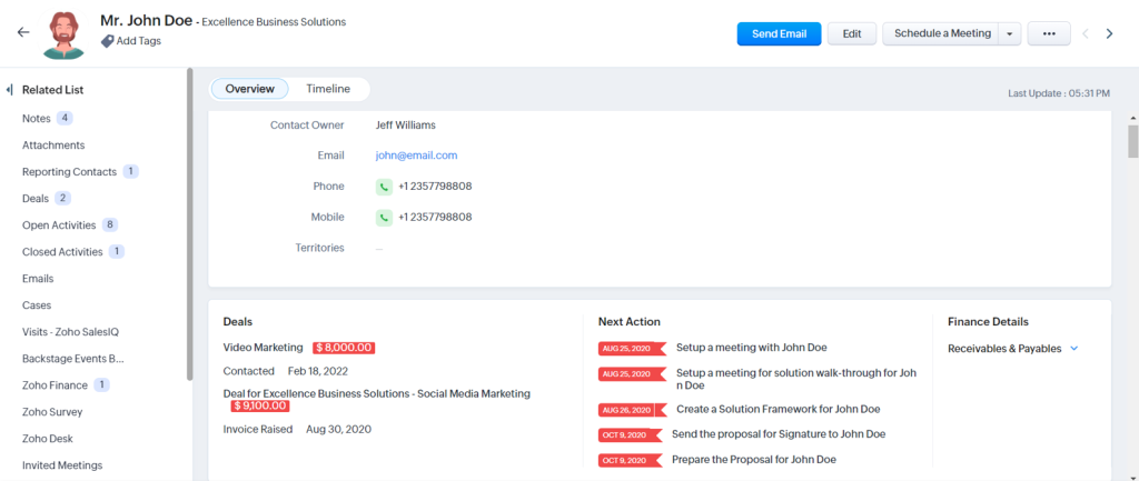 contacts in zoho crm