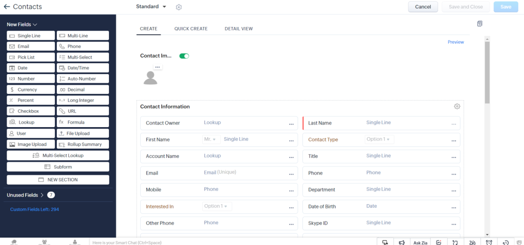 contacts in zoho crm