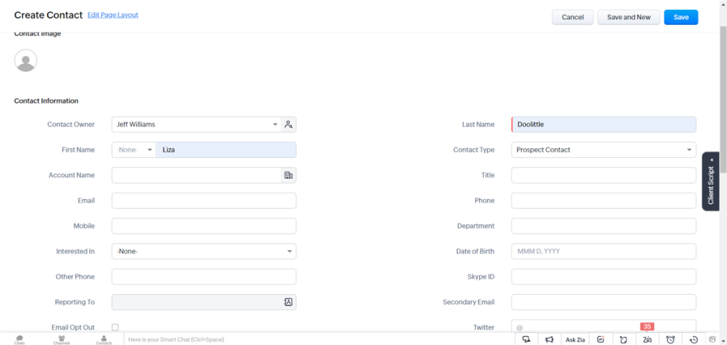contacts in zoho crm