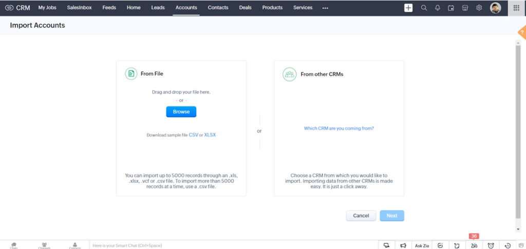 accounts in zoho crm