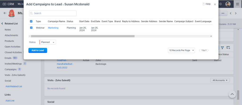 campaigns in zoho crm
