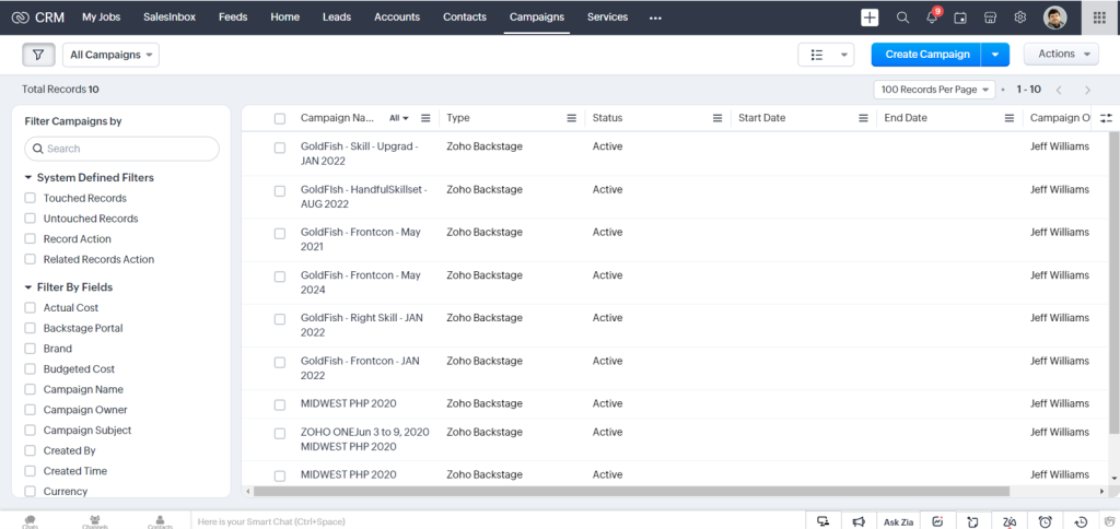campaigns in zoho crm