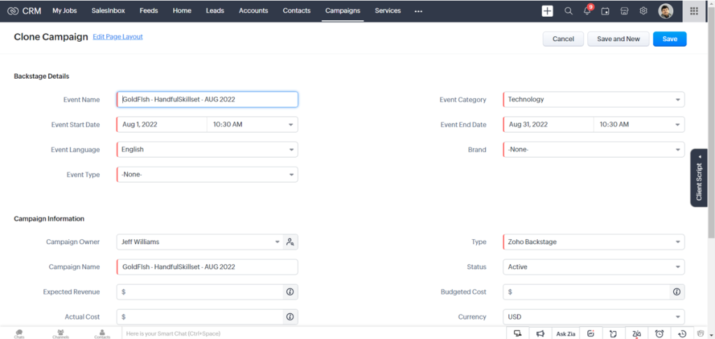 campaigns in zoho crm