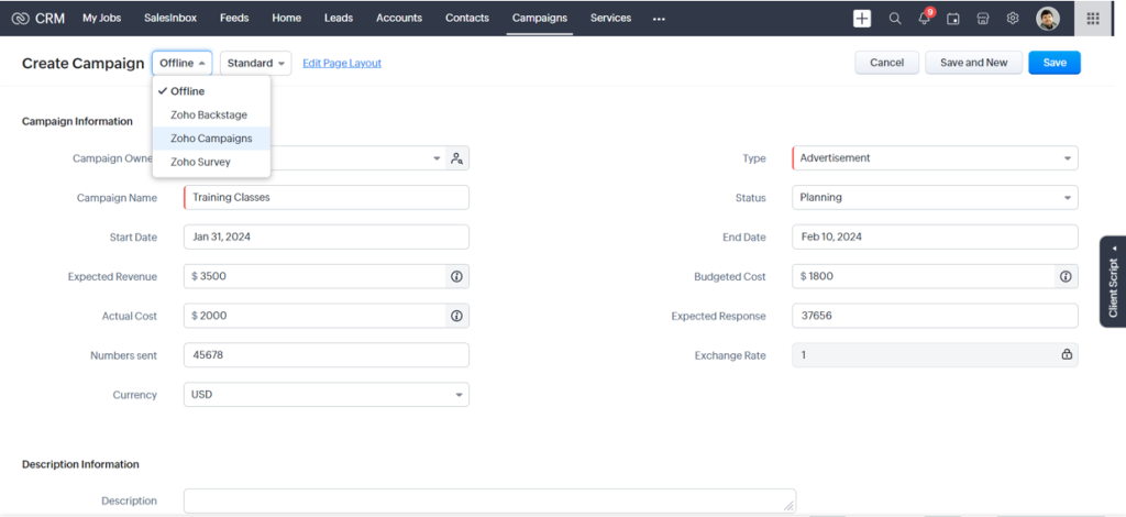campaigns in zoho crm