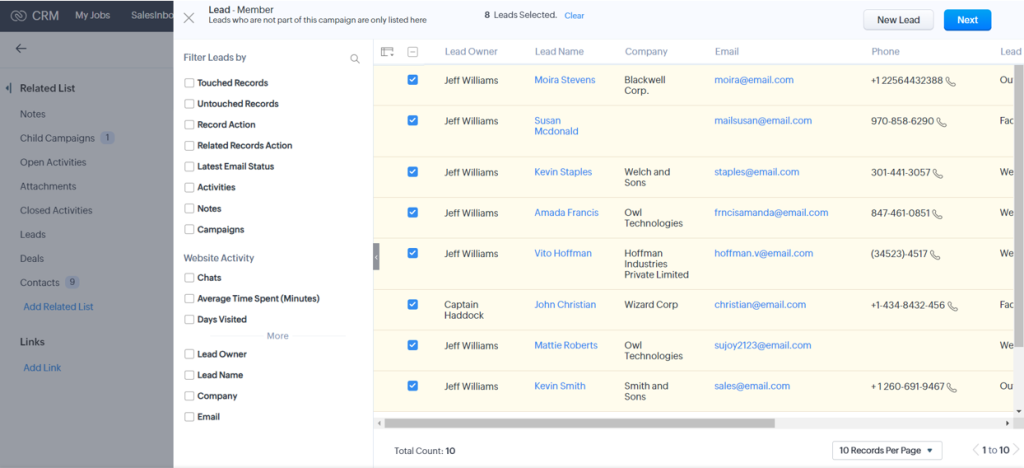 campaigns in zoho crm