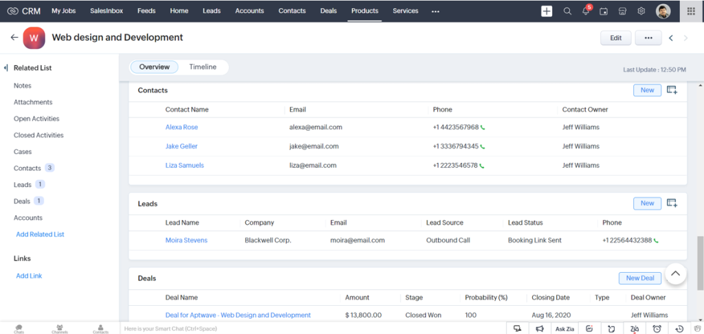 products in zoho crm