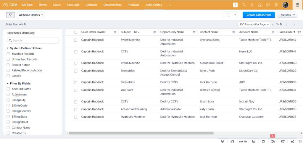 sales order in zoho crm