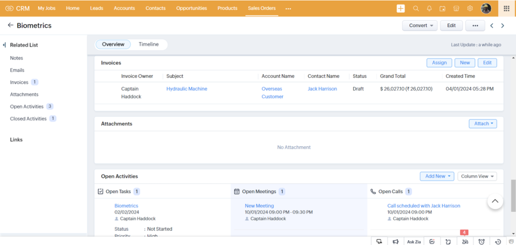 sales order in zoho crm