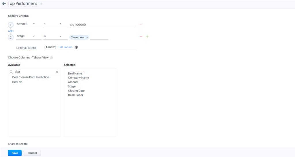 Creating Custom View in Zoho CRM