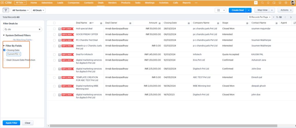 Creating Filters in Zoho CRM