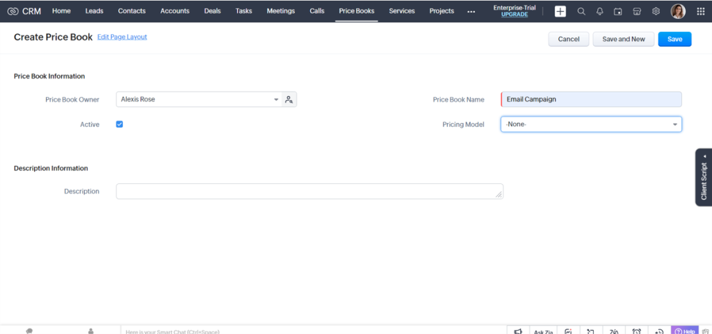 price books in zoho crm