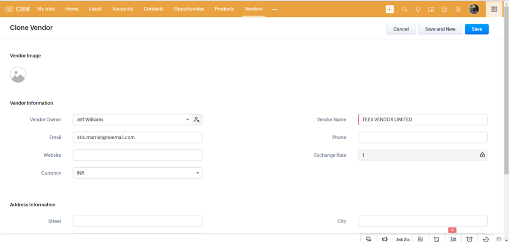 vendors in zoho crm