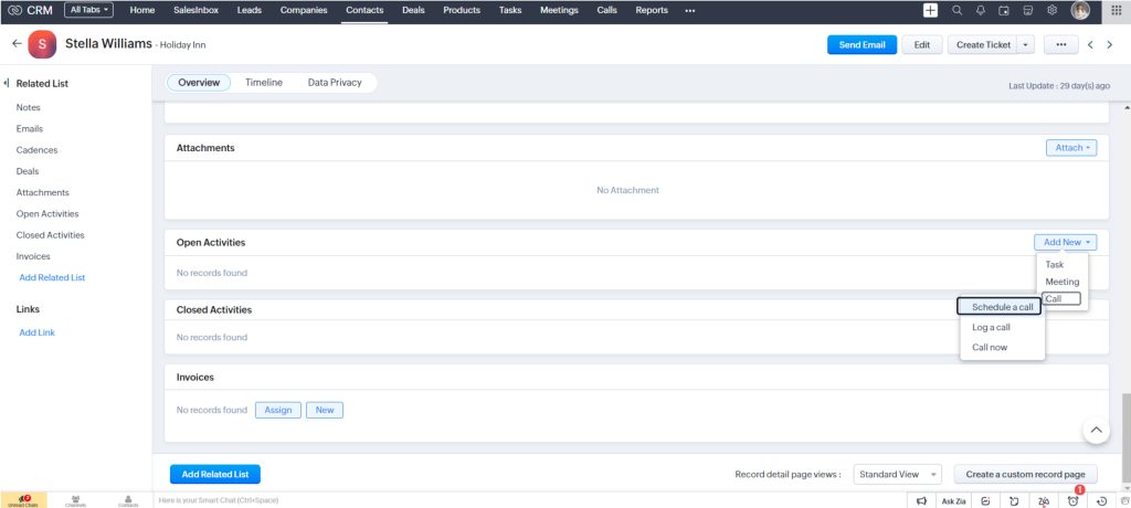 Schedule Call inn Zoho CRM