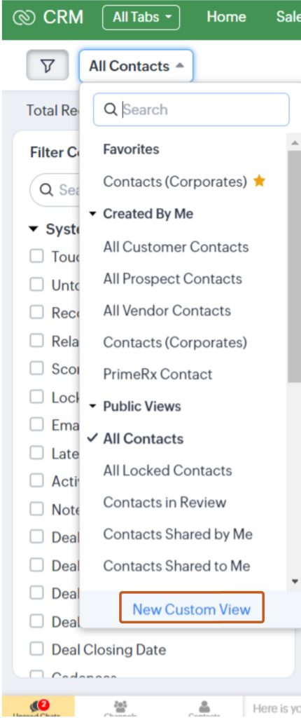 Create Custom View in Zoho CRM