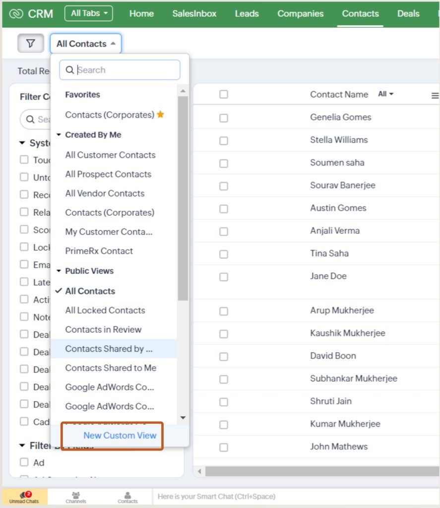 Create Custom View in Zoho CRM