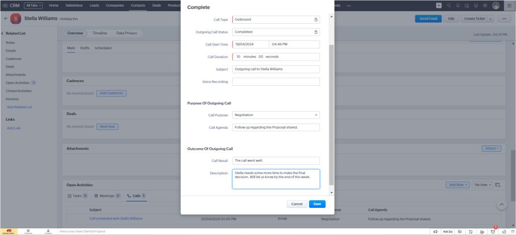 Log Call Details in Zoho CRM