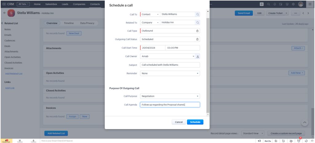 Personalize Call Details in Zoho CRM