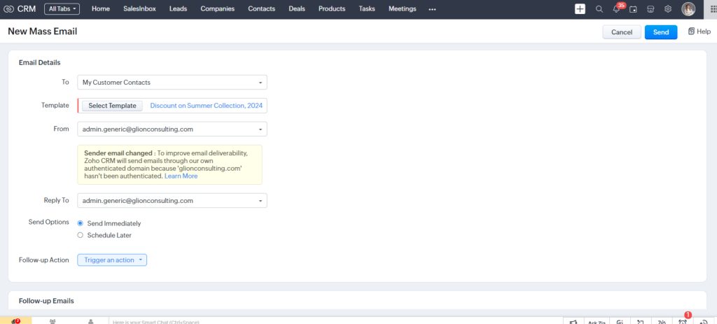 Mass Emailing in Zoho CRM