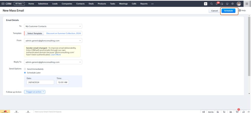 Scheduling Mass Email in Zoho  CRM