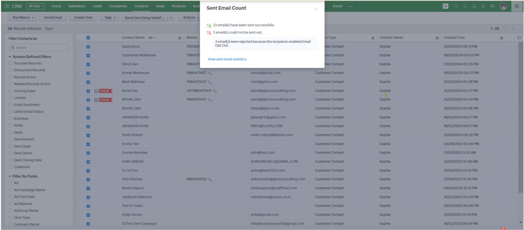 Mass Email in Zoho CRM