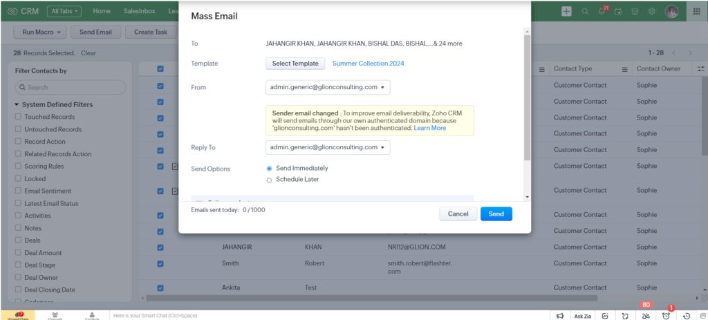 Sending Mass Email in Zoho CRM