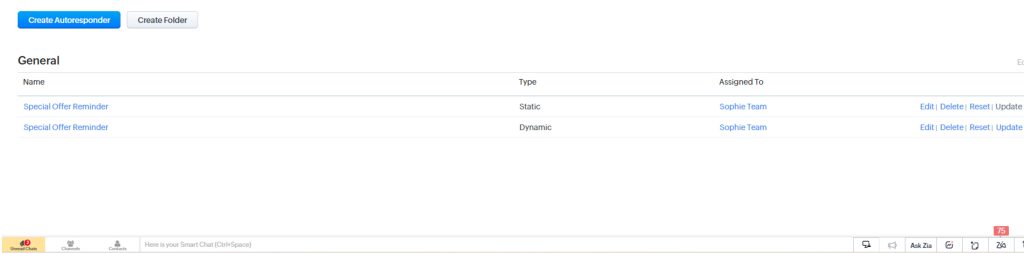 Autoresponders set in Zoho CRM