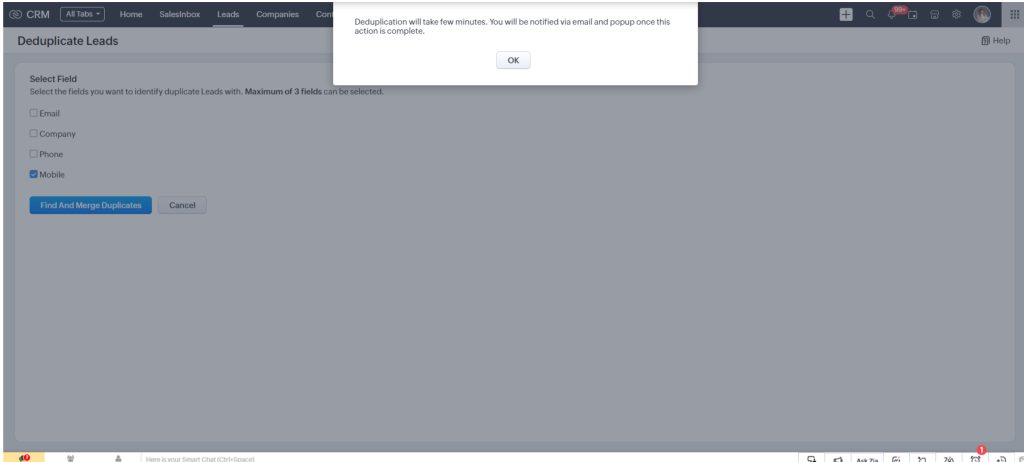 Confirm deduplicate in Zoho CRM 