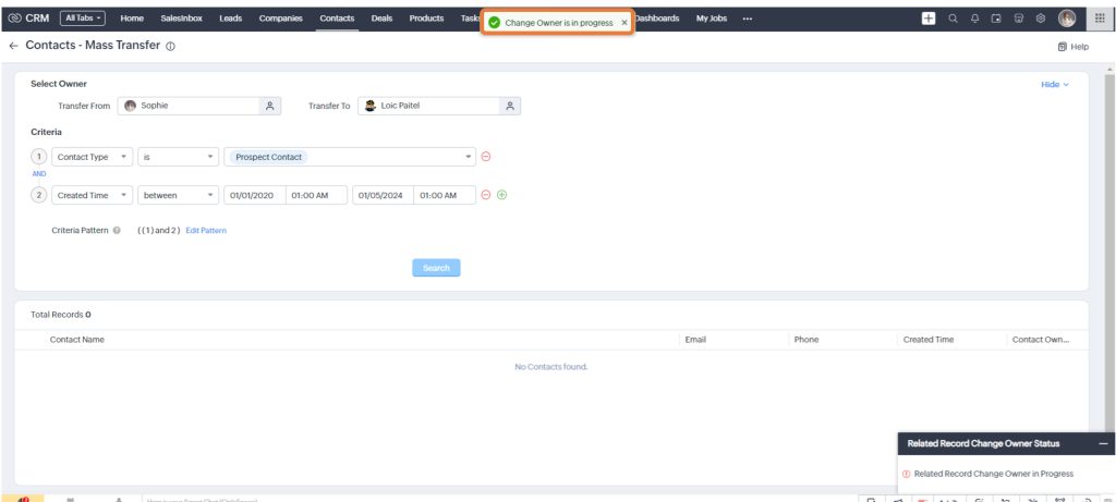 Mass Transfer Records in Zoho CRM