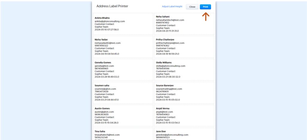 Mailing labels in Zoho CRM