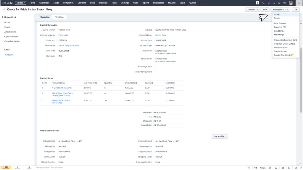 Clone Record in Zoho 