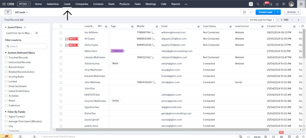 Select module in zoho crm