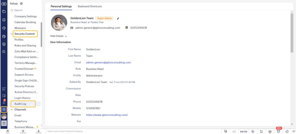 Audit Logs in Zoho CRM